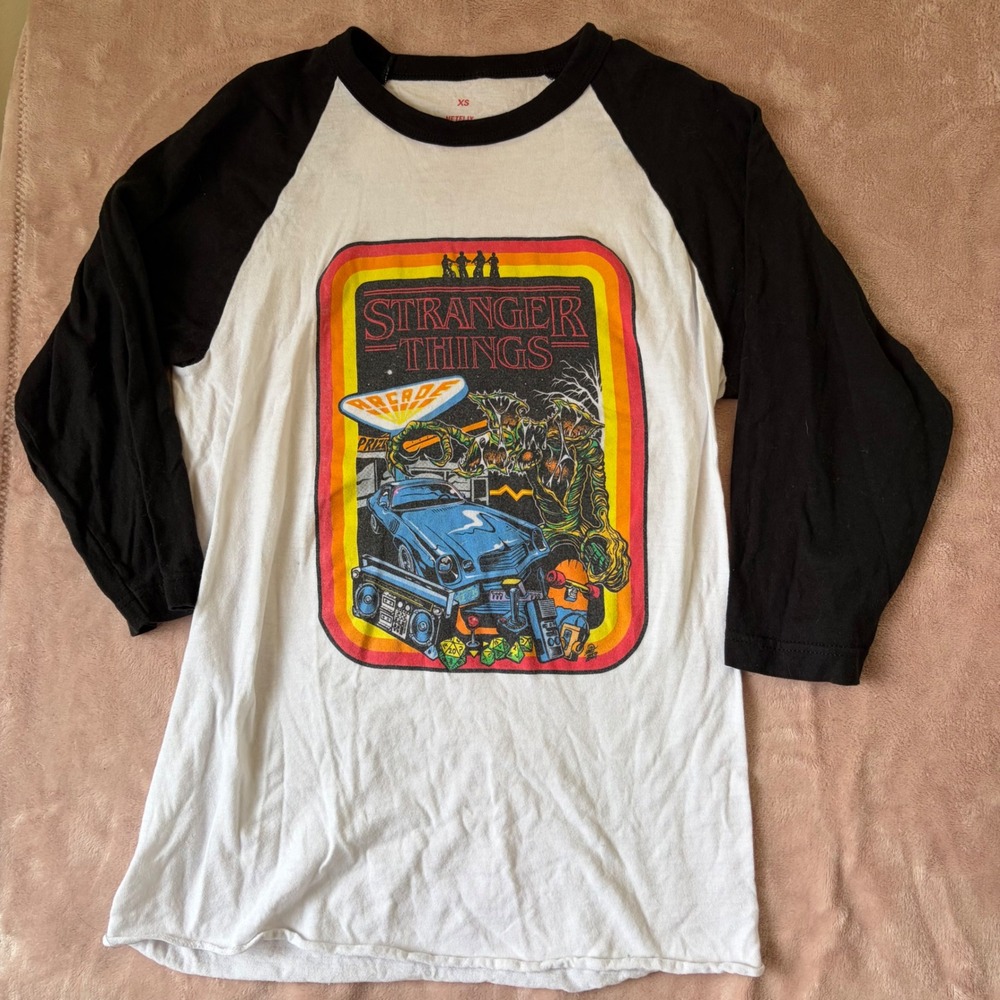 Stranger Things Raglan Baseball Tee Retro 80s Graphic Shirt XS